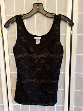Cache Black Lace Overlay Tank Top